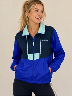 Columbia Vibrant Blue Colorblock Full Zip Windbreaker